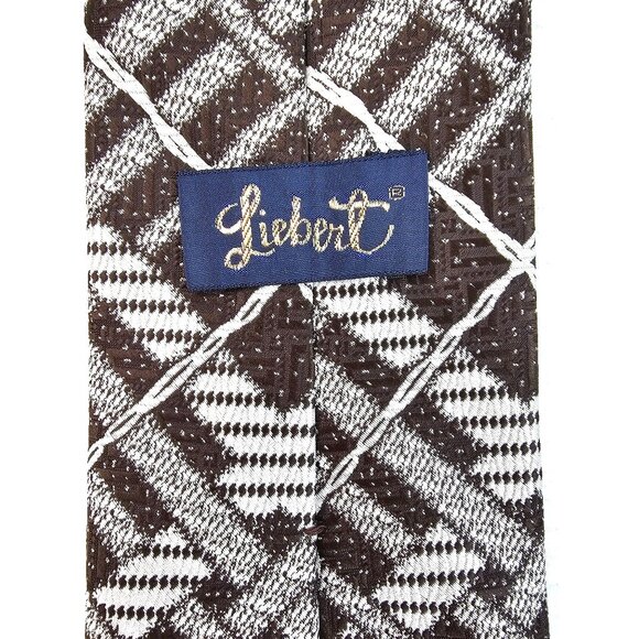 Brown & White Plaid Patterned Tie With Yellow Accent By Liebert - Picture 6 of 9